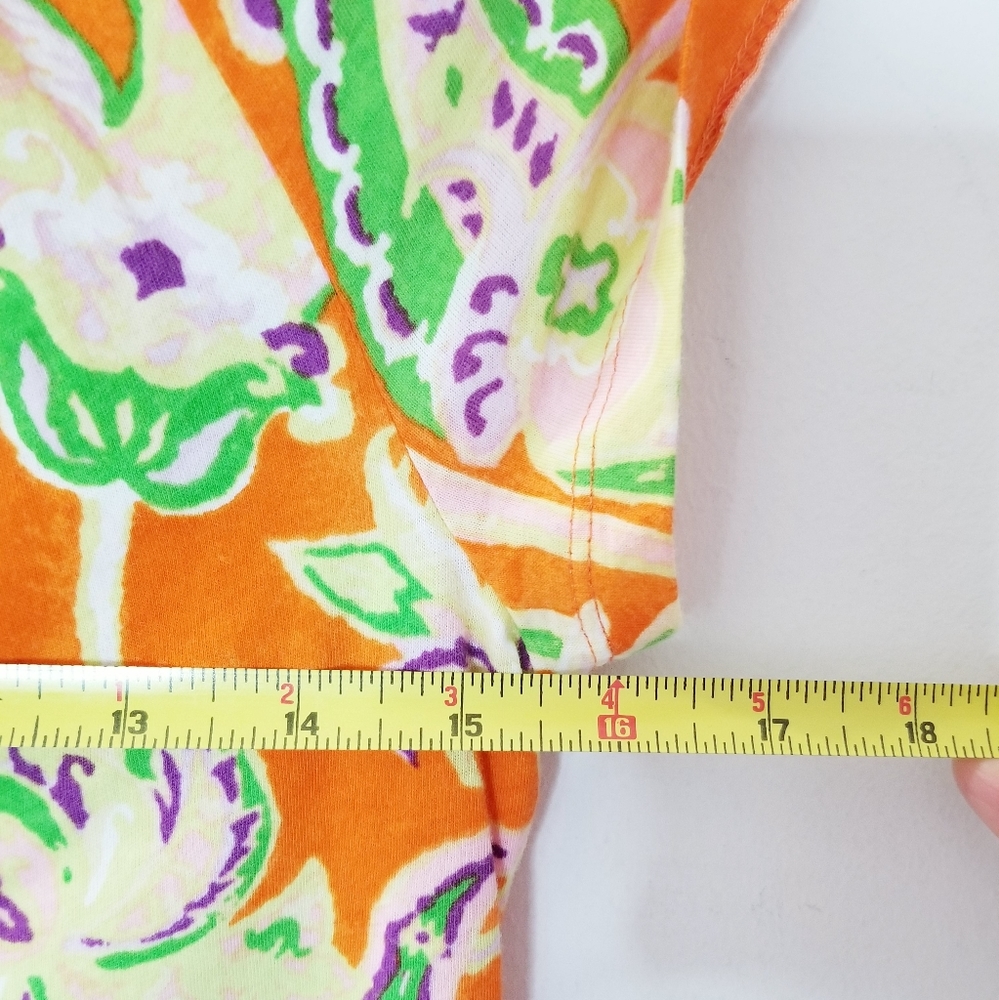 Lauren Ralph Lauren Cap Sleeve Cotton Top Orange Tropical Paisley Sz XS-S - Picture 10 of 14